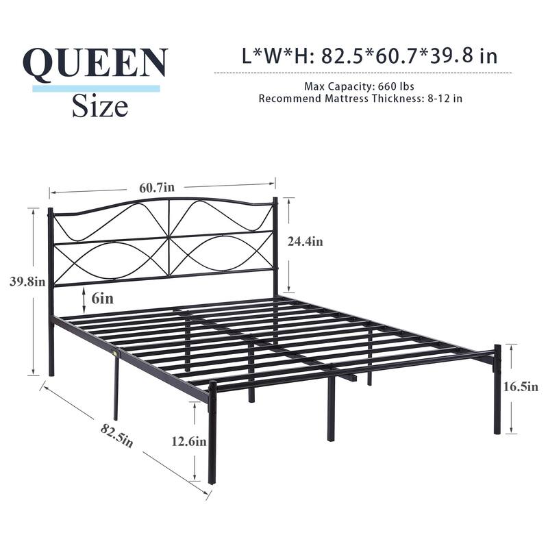 Javlergo Metal Platform Bed Frame with Elegant Headboard, Heavy Duty Steel Slats Support/No Box Spring Needed