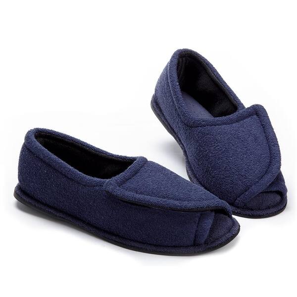 Shop Women S Navy Blue Comfort Terry Cloth Rubber Sole Slippers