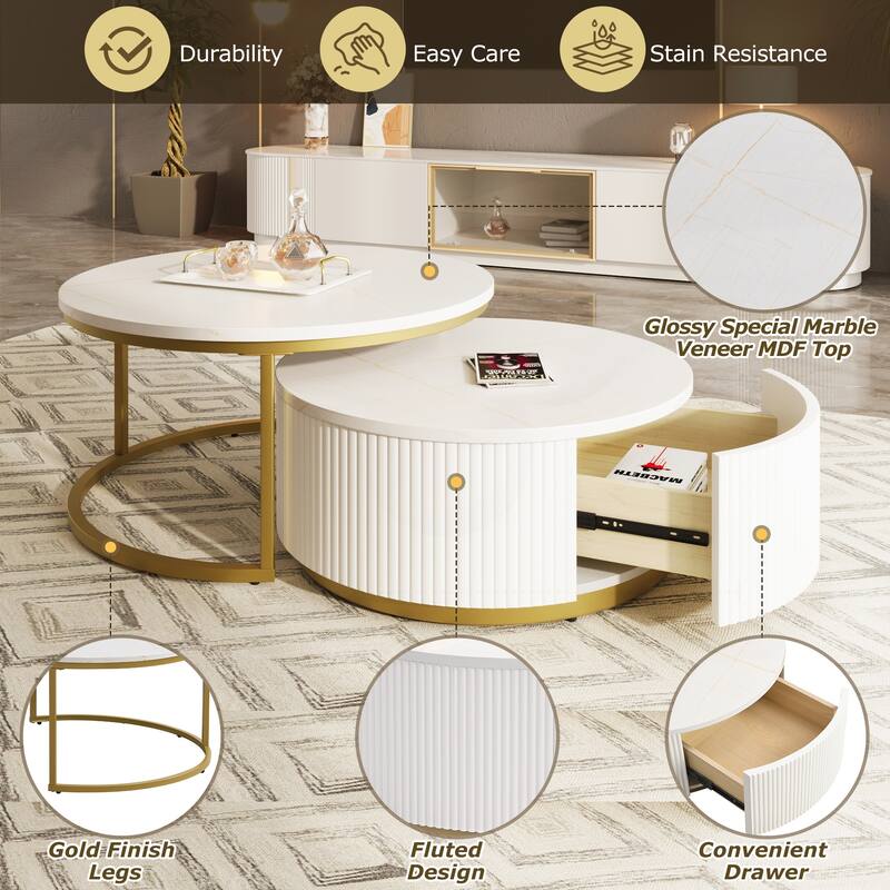 Sophisticated Nesting Coffee Table with Drawer