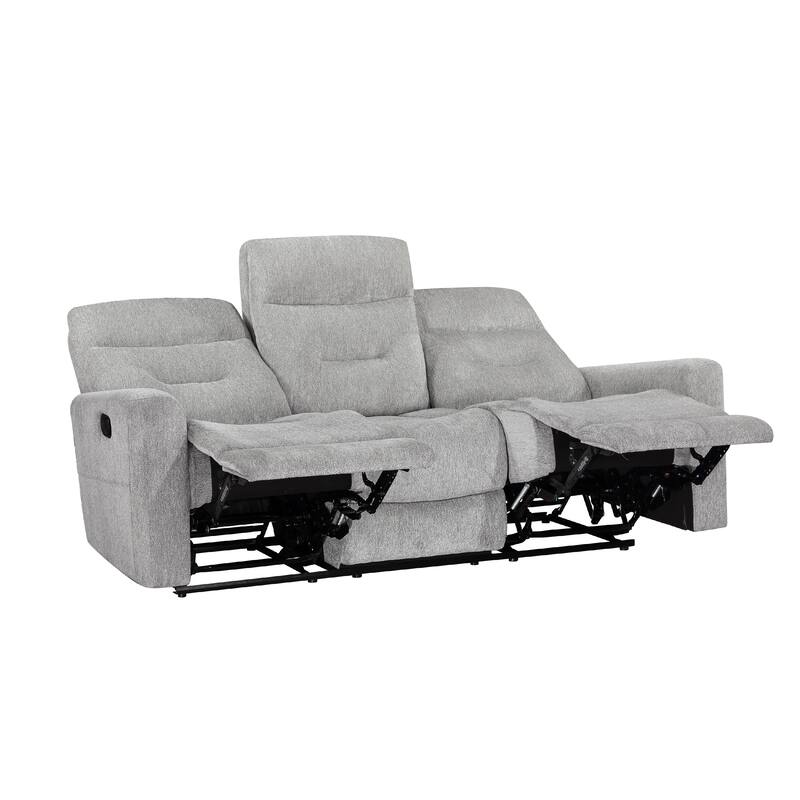 Lyns Manual Double Recliner Sofa, Soft Gray Chenille 81 Inch
