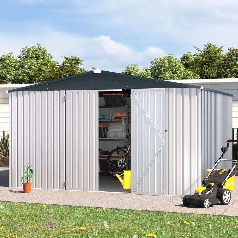 AECOJOY Outdoor Extra Large Storage Metal Shed with Lockable Doors