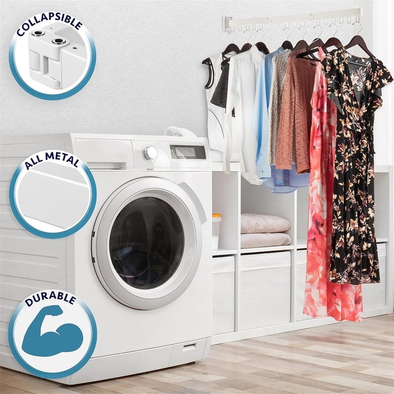 Wall Mounted Drying Rack - Foldable Laundry Room Organization - 50"D x 1.8"W x 3"H