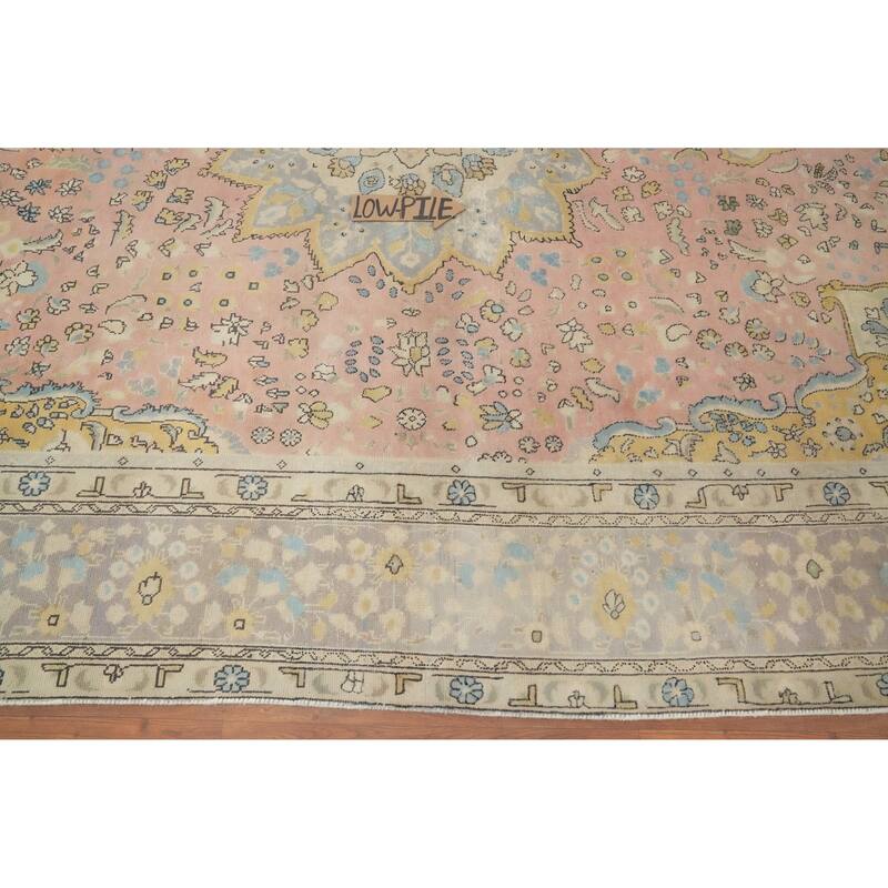 Hand Knotted Oriental 100% Wool Carpet Traditional Floral Pink Tabriz Area Rug - 10' 8'' X 7' 10''