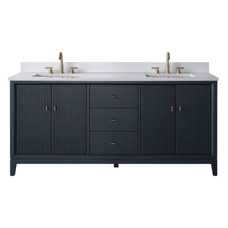 Vanity Art 72" Freestanding Bathroom Vanity with Engineered Marble Top and Sinks
