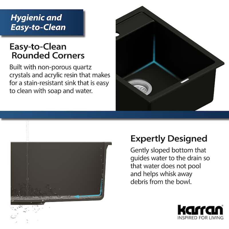 Karran QT-825 Drop-in 15-3/4" Single Bowl Quartz Composite Kitchen Sink