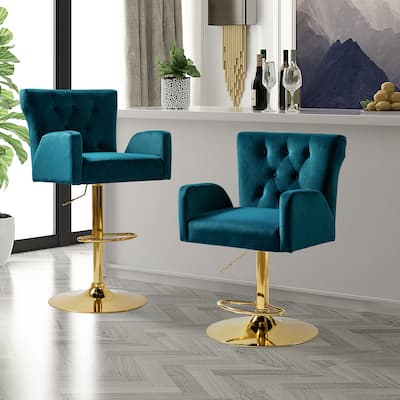 Loreto Modern Tufted Velvet Swivel chair with Adjustable Height Set of 2 by HULALA HOME