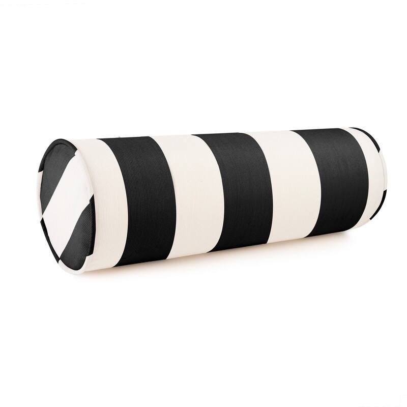 Austin Horn Classics Sunbrella Maxim Heather & Cabana Stripe Zippered & Filled Neck Roll Bolster, Single - Black