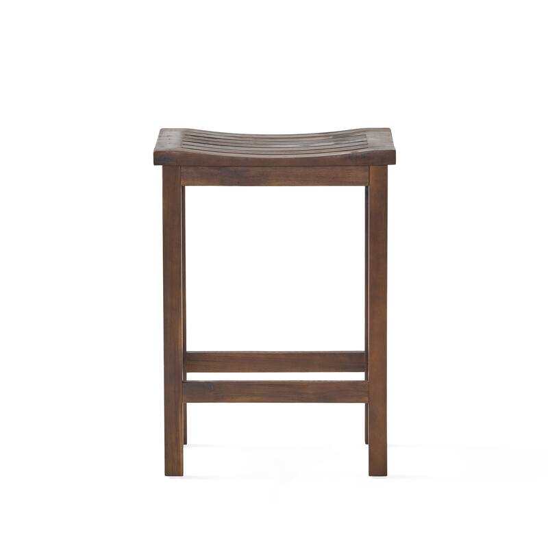 Roomfitters Outdoor Acacia Wood Bar Stool Set of 2, 24'' Counter Height Backless Patio Stools with Curved Seat, Mahogany Brown