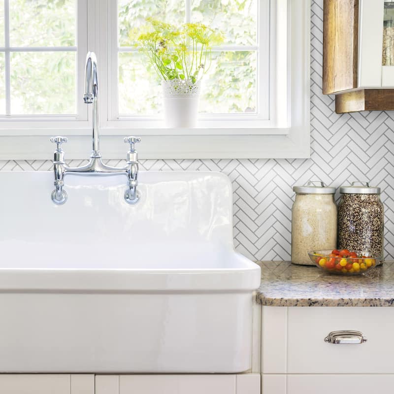 Merola Tile Metro Brick Herringbone Matte White 10-5/8" x 12-1/2" Porcelain Floor and Wall Tile