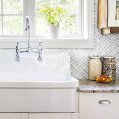 Merola Tile Metro Brick Herringbone Matte White 10-5/8" x 12-1/2" Porcelain Floor and Wall Tile