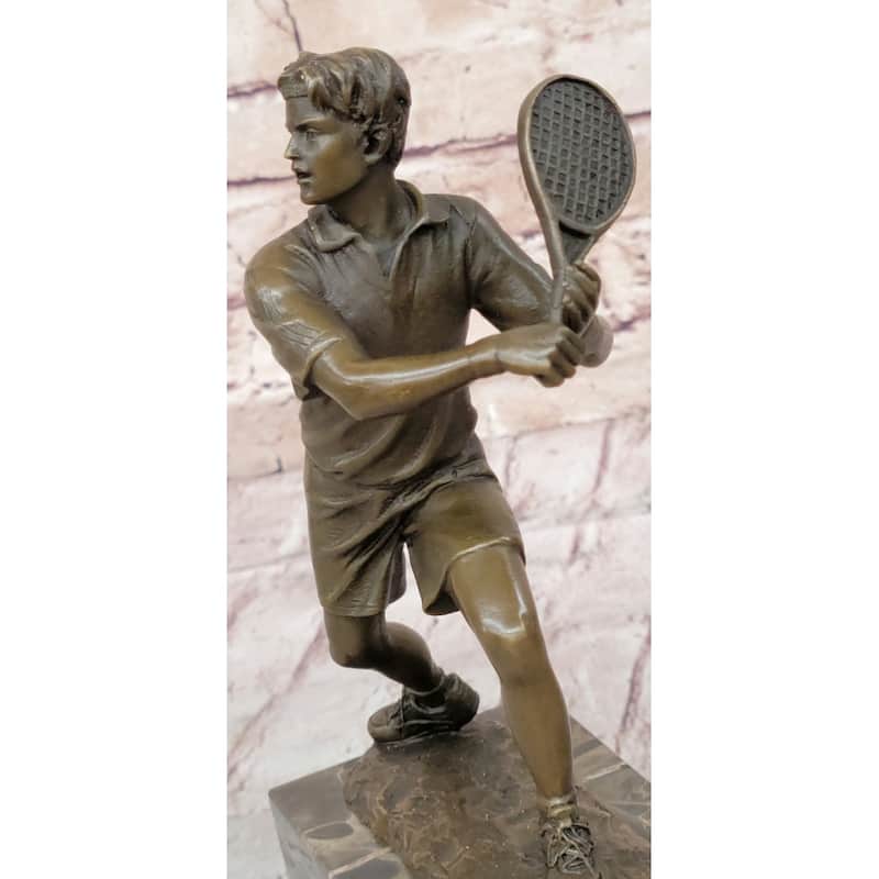 Hand Crafted Tennis Ball Player Bronze Sculpture Origin Figurine Art Deco Figure