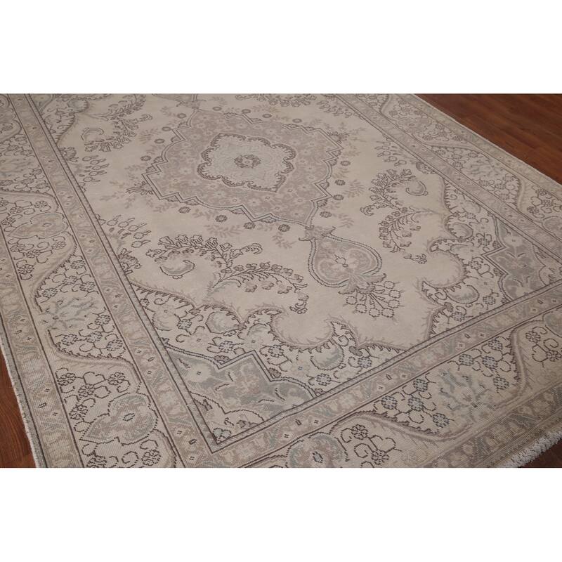 Distressed Tabriz Vintage Persian Rug Handmade Wool Carpet - 6'7" x 9'6"