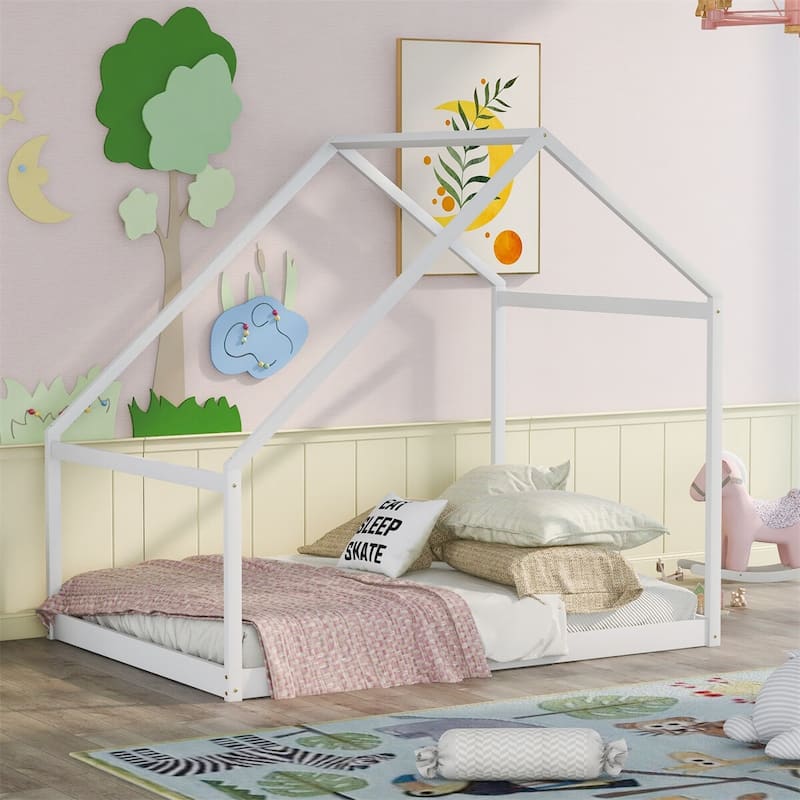Merax Wooden House Bed Daybed - White - Full