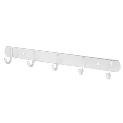 Wall Mounted Hooks Rack Coat Hat Towel Clothes Bathroom Hanger - Silver Tone - 13.8" x 1.38"(L*W)