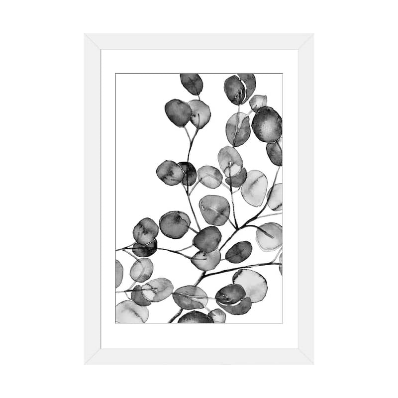 iCanvas "Eucalyptus Watercolor Black And White" by Monika Strigel PFA - White - 32x24x1