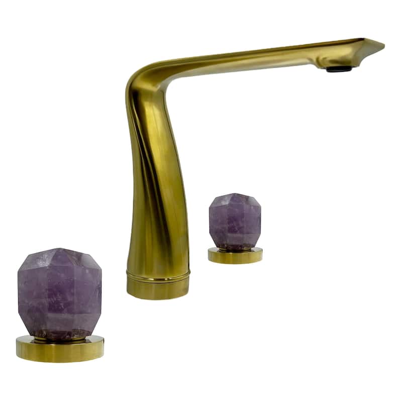 Modern Widespread 3 Hole, 2-handle Bathroom Faucet with Amethyst Handles - Brushed Gold