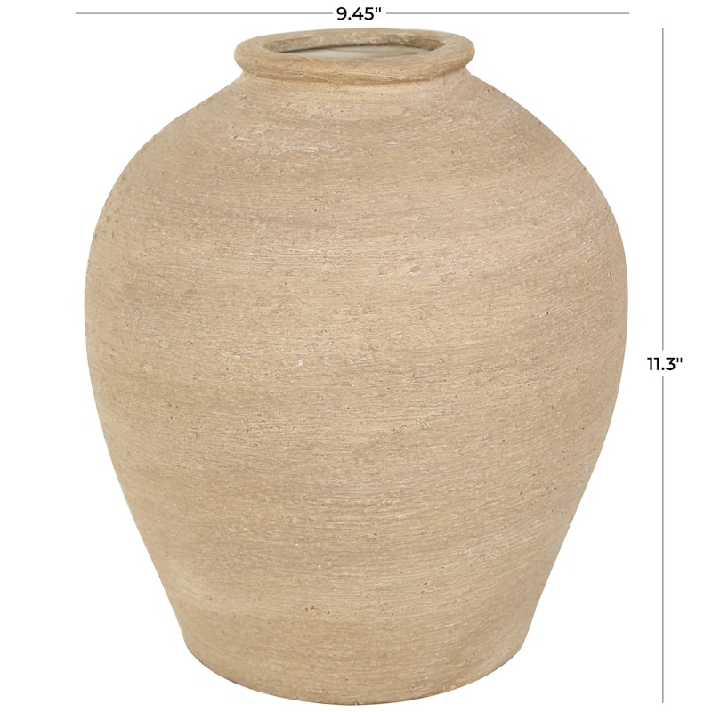 Beige Ceramic Wide Textured Vase