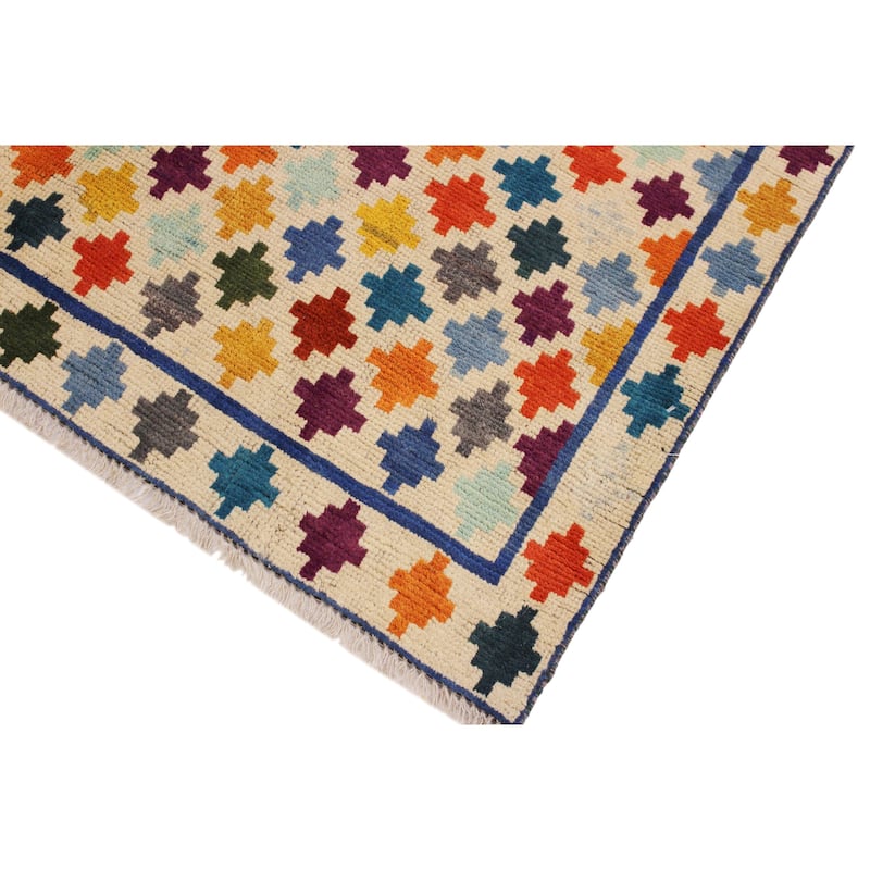 Eclectic Balochi Pace Beige/Blue Hand Knotted Wool Rug - 4'10'' x 6'6''