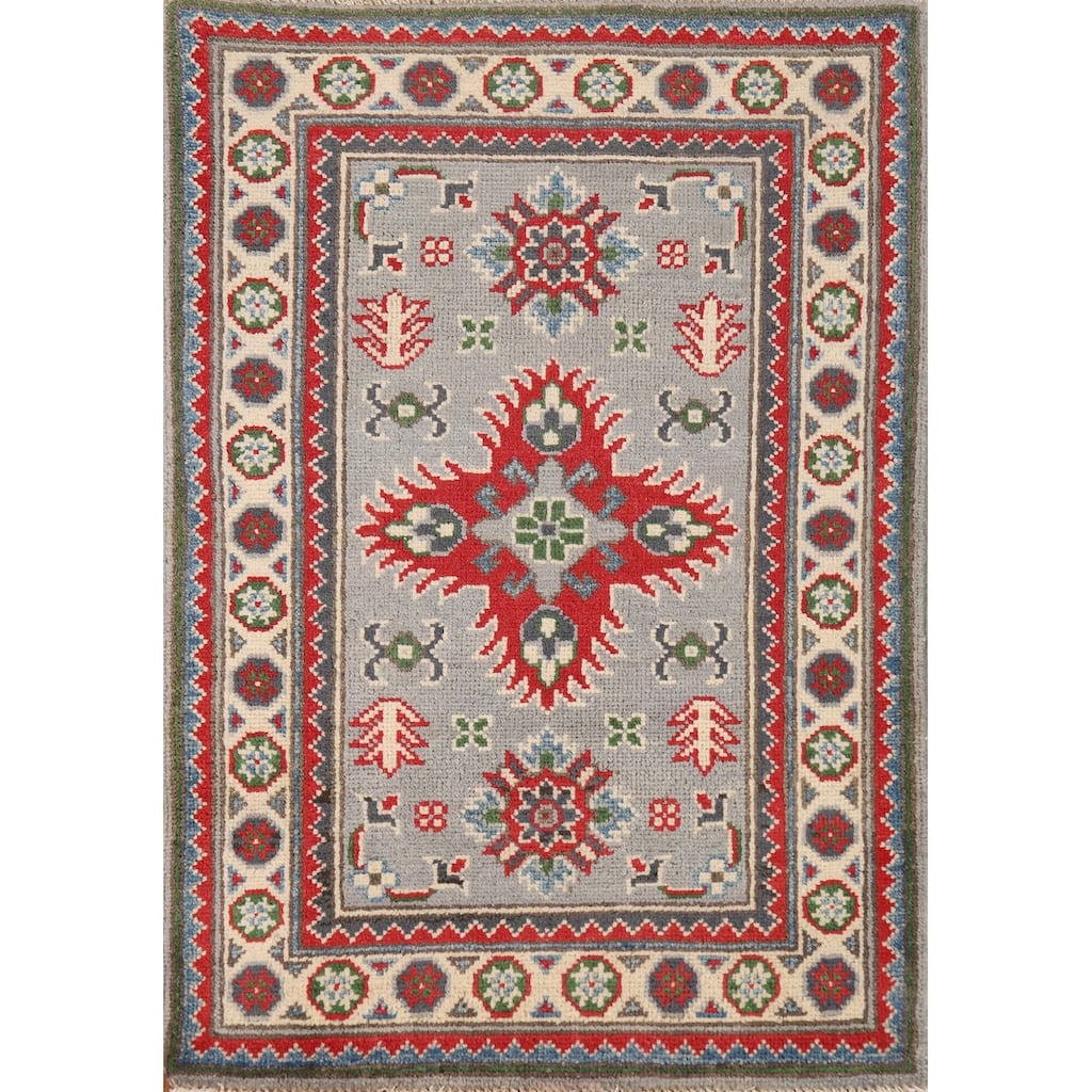 Gray Kazak Oriental Rug Handmade Traditional Wool Carpet - 2'0"x 3'0"