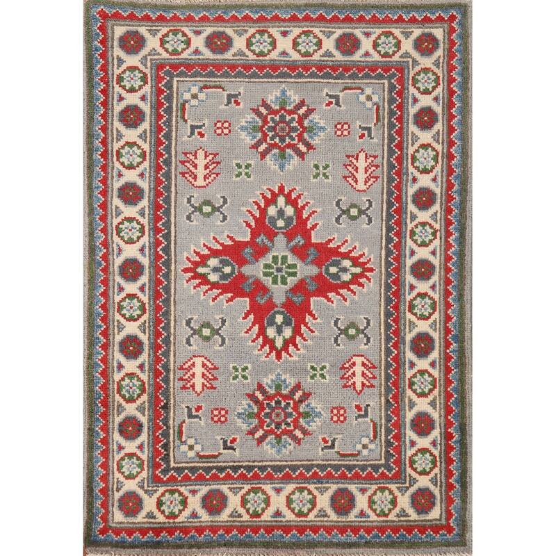 Gray Kazak Oriental Rug Handmade Traditional Wool Carpet - 2'0"x 3'0"