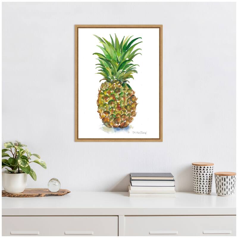 Kate and Laurel Sylvie Big Bright Pineapple Framed Canvas by Patricia Shaw