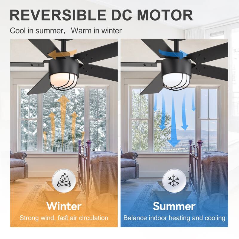 52" Reversible 5-Blade Modern LED Ceiling Fan with Light and Remote