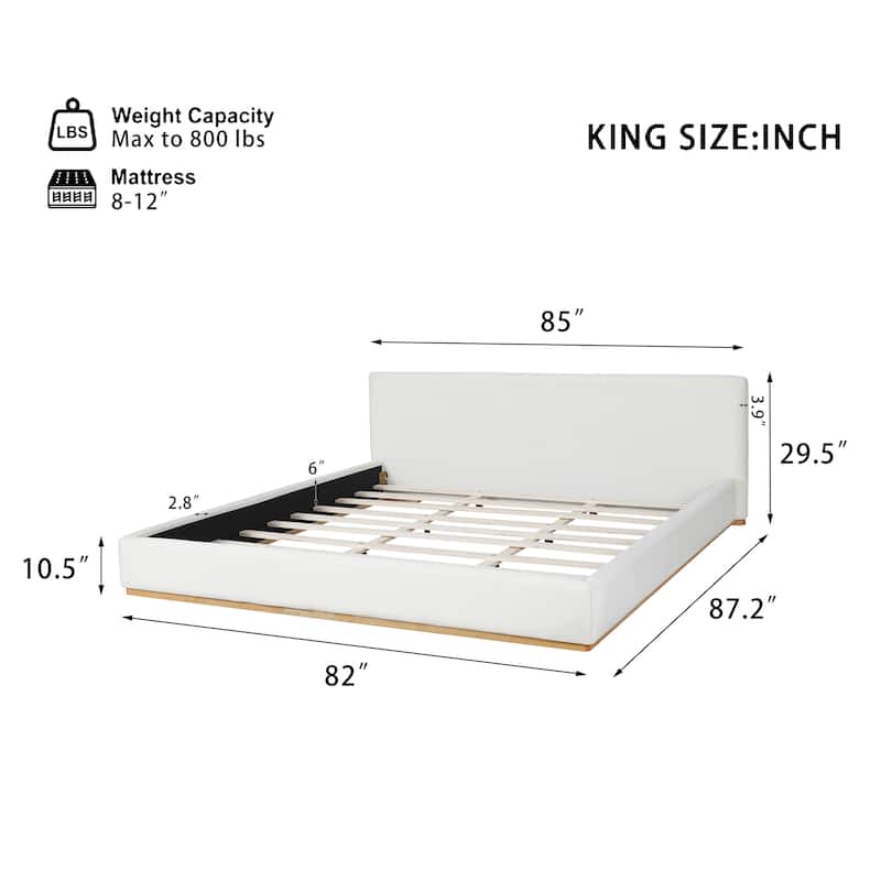 Low Profile Platform Bed Frame with Headboard, King Size Velvet Upholstered Bed with Solid Wood Frame