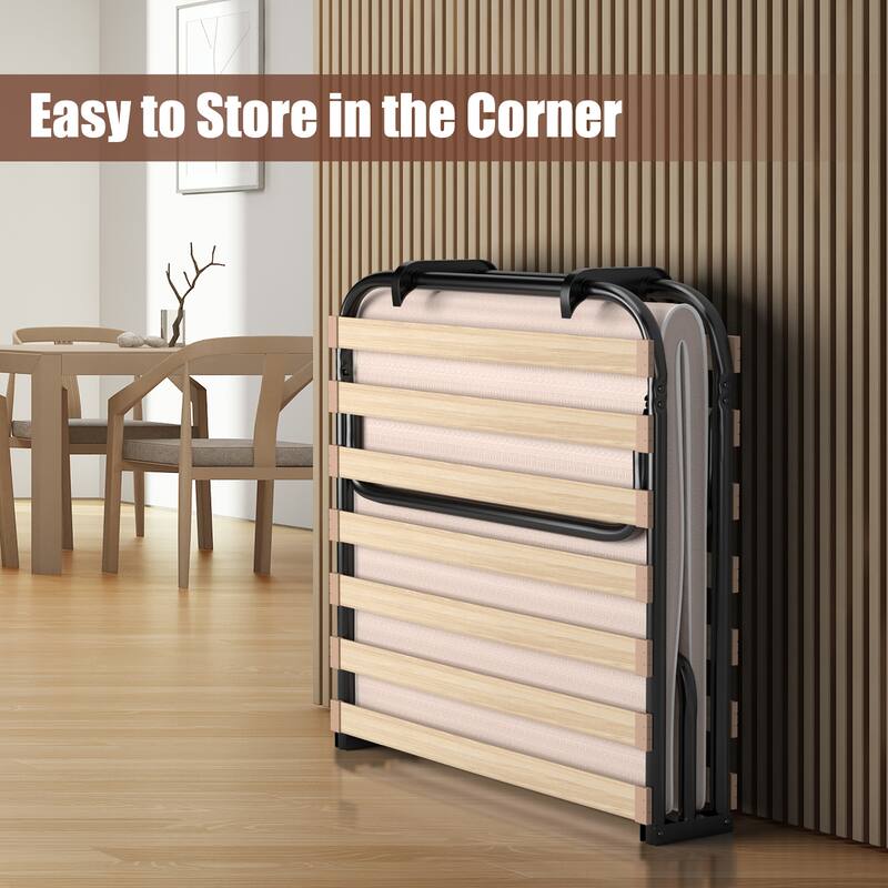 Gymax Portable Folding Guest Bed Cot with Memory Foam Mattress Twin