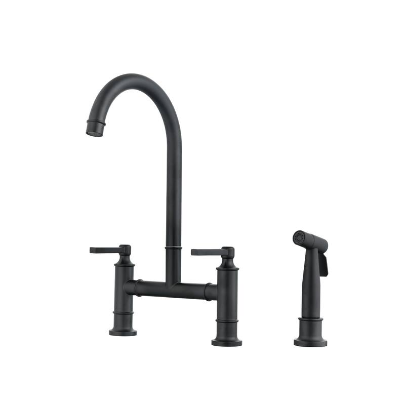 Dornberg Two Handles High Arc Bridge Kitchen Faucet with Side Sprayer - Matte Black