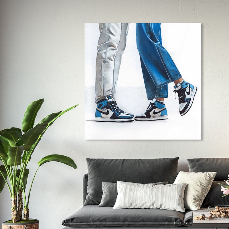 Wynwood Studio Fashion and Glam A Cool Couple Blue and Modern & Contemporary Wall Art Canvas Print - 40 x 40
