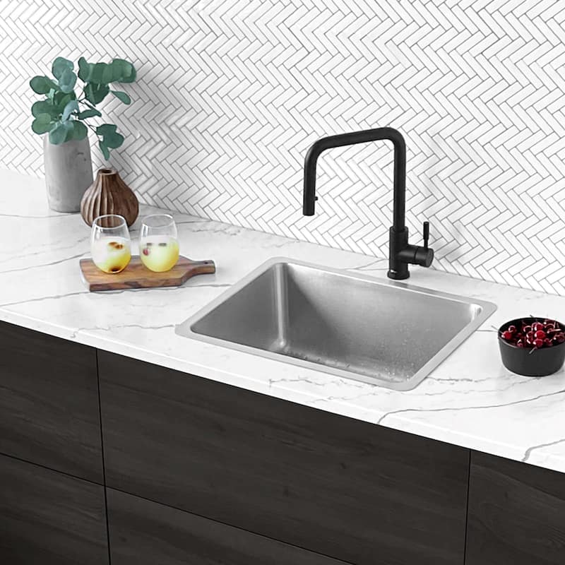 STYLISH 20.5 inch Single Bowl Undermount and Drop-in Stainless Steel Kitchen Sink - 20.5" x 18" x 9"