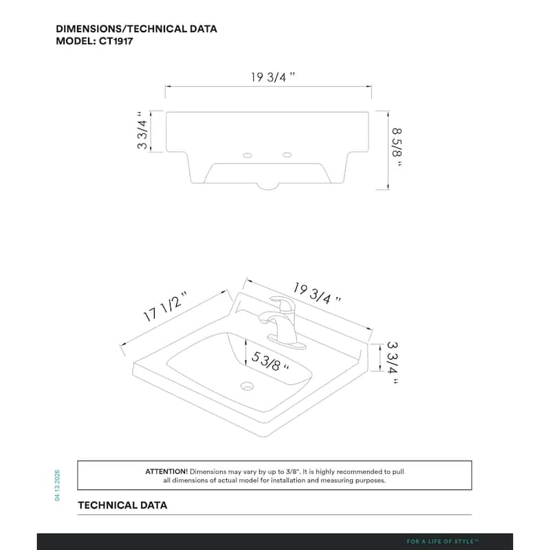 Fine Fixtures Ceramic Vanity Sink Top with Raised Back