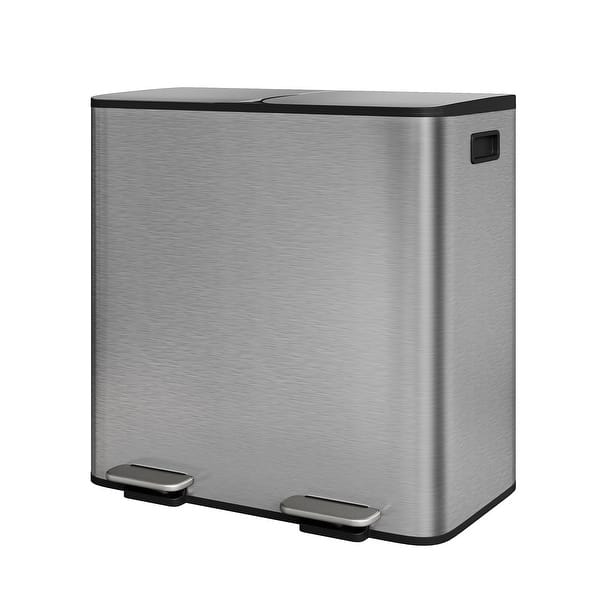 slide 2 of 18, 21.2 Gallon Stainless Steel Double Trash Can with Lid for Kitchen, Large Dual Trash and Recycle Bin Combo, Step-On Grey