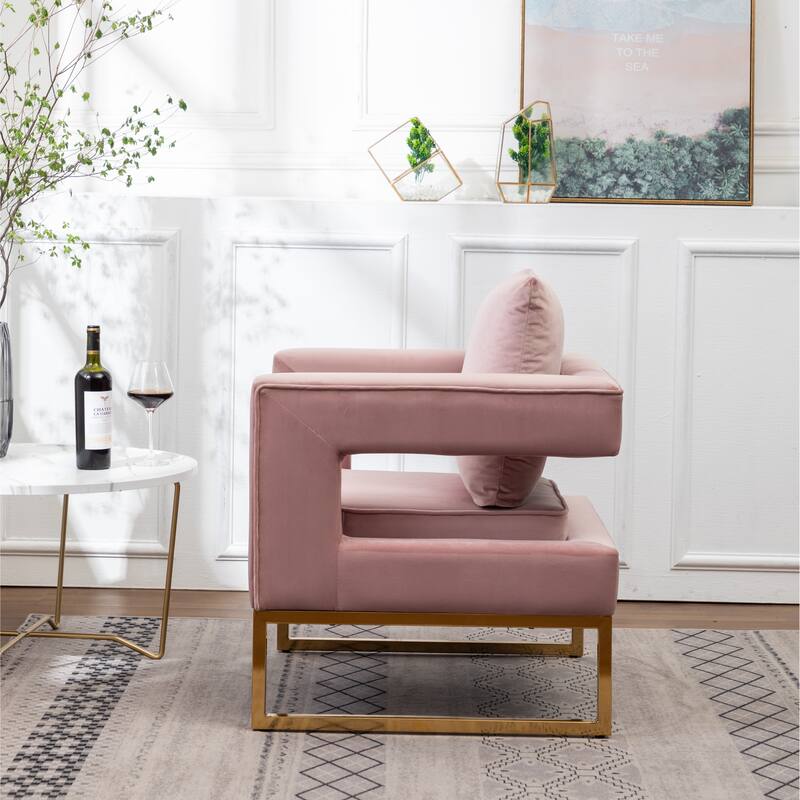 Modern 29.75" Polyester Upholstered Arm Chair with Gold-Colored Metal Tube Frame