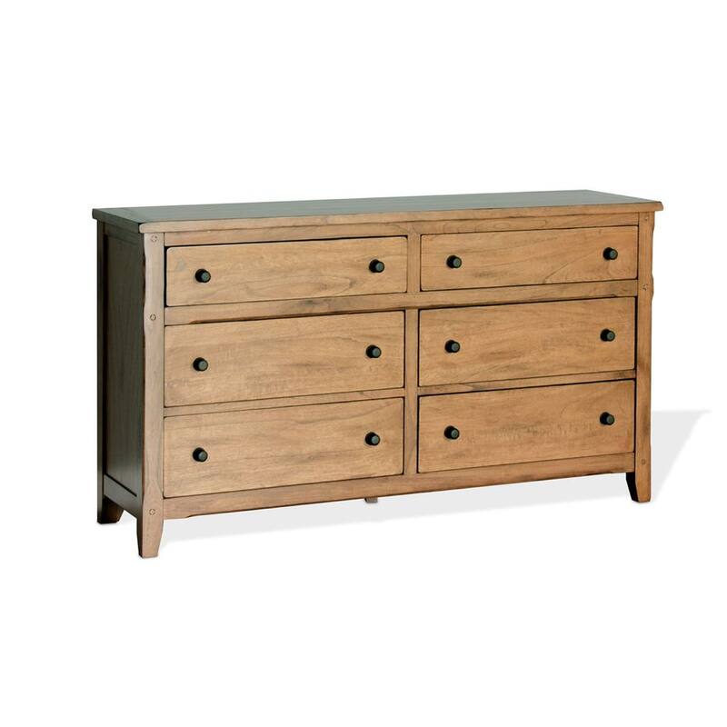 Marv 64 Inch Wide Dresser, 6 Drawers w Knobs, Golden Oak Brown Wood