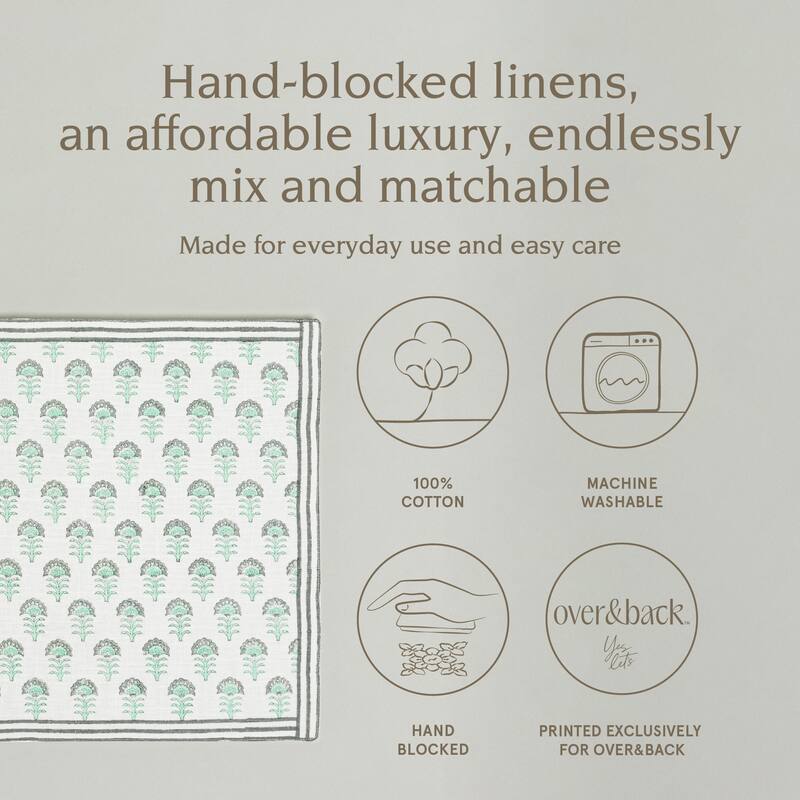 over&back Hand-Blocked 100% Cotton Placemats - Machine Washable - Set of 4