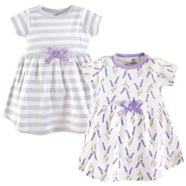 slide 1 of 1, Touched by Nature Baby and Toddler Girl Organic Cotton Short-Sleeve Dresses 2pk, Lavender 2T - Baby Toddler Lavender Short Sleeve