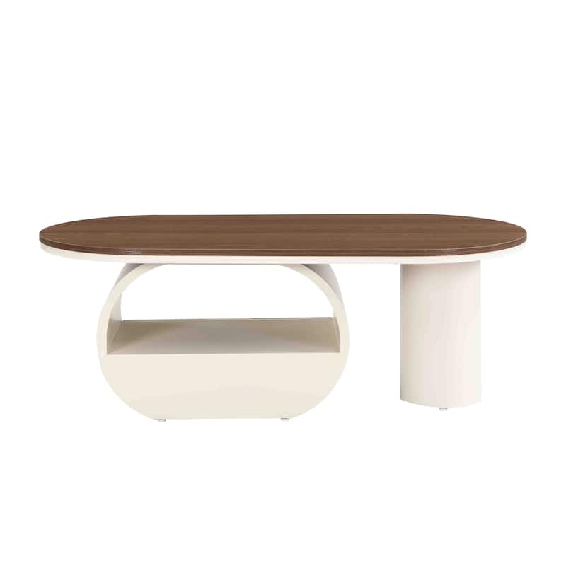 Elegant Contemporary Oval Cocktail Table with Hidden Storage, 47.24" Faux Marble Surface and Glamorous Gold-Tone Metal Base .