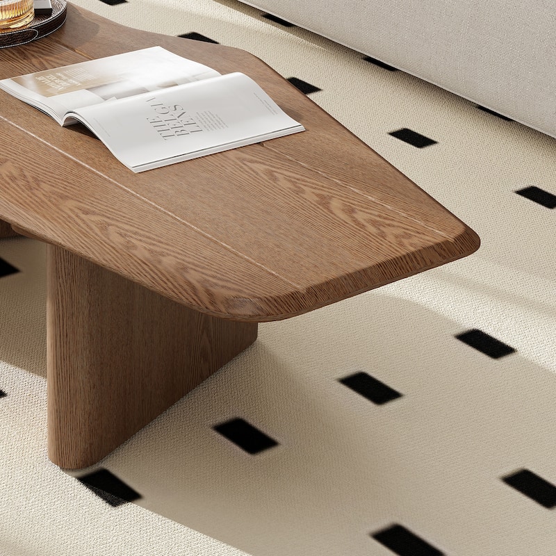 French Country Style Coffee Table Modern Minimalist Coffee Table with Ash Wood Veneer, for Living Rooms