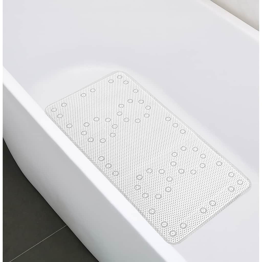 White Non-Slip Foam Bathtub Shower Mat With Suction Cups - 36" x 17"
