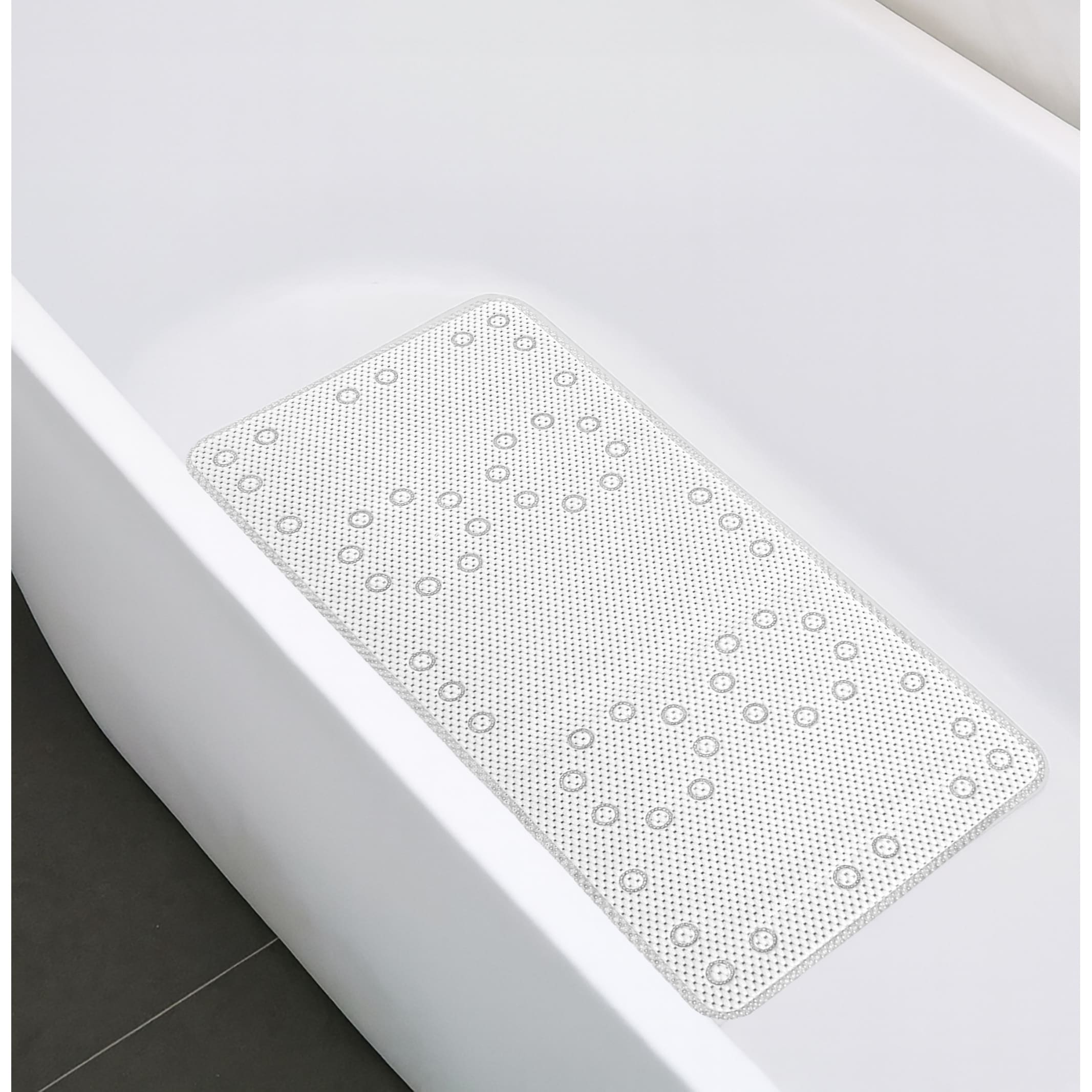 White Non-Slip Foam Bathtub Shower Mat With Suction Cups - 36" x 17"