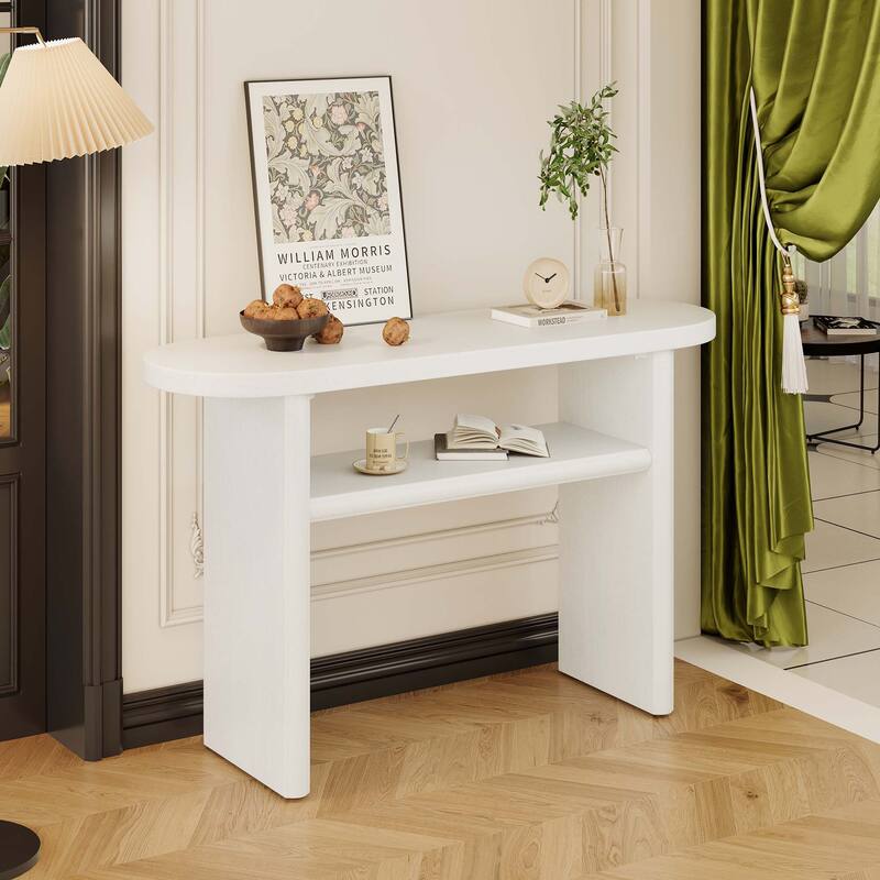 Elegant Minimalist Console Table with Shelf for Entryway - Antique White