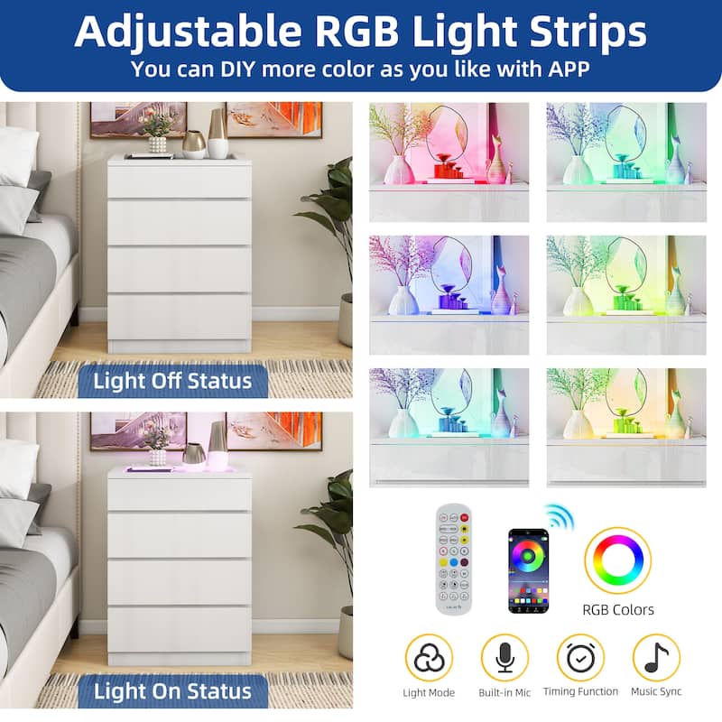 Moasis 4/8 Drawer Dresser Chest of Drawers Tempered Glass Top With LED Light