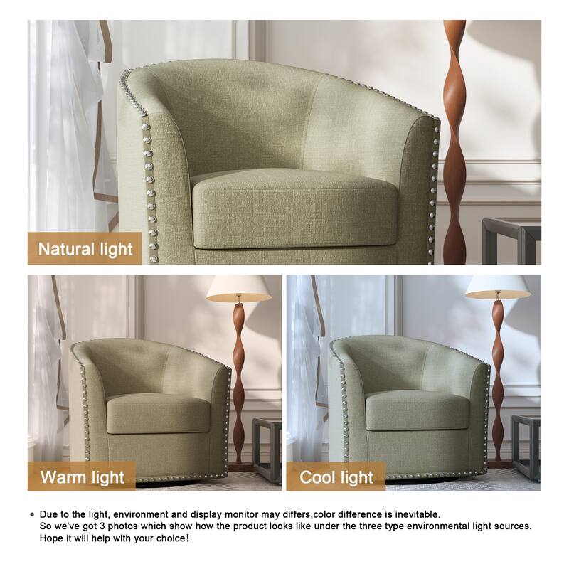Modern Swivel Barrel Chair with Nailhead Trim