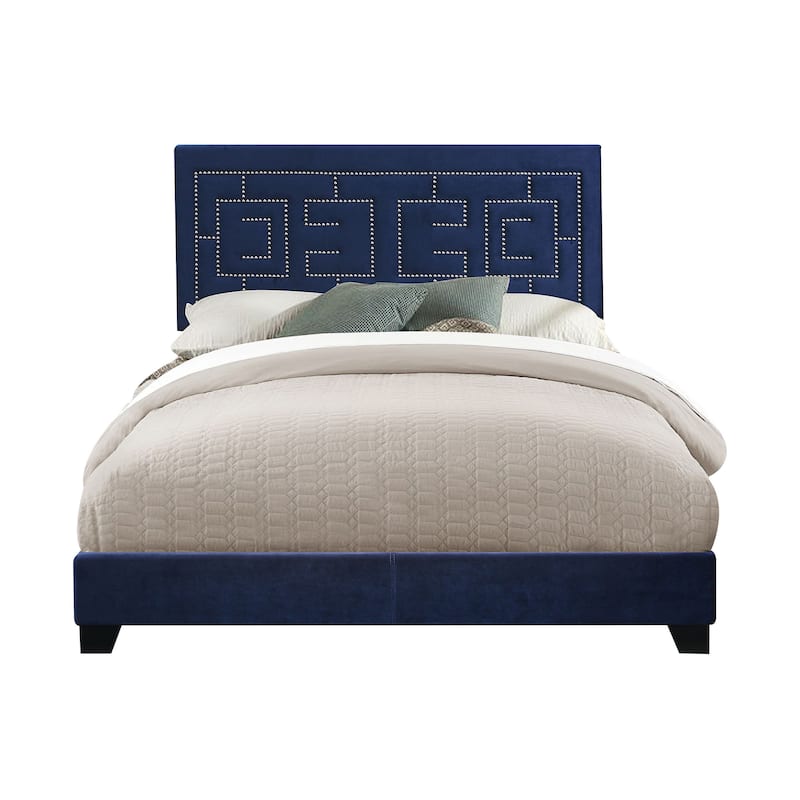 Quantra Dark Blue Bed with Nailhead Trim