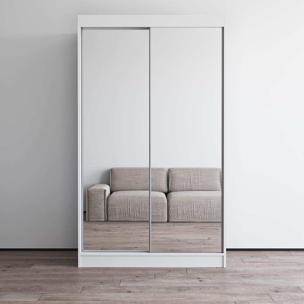 Meble Furniture Aria 59-Inch Modern High-Gloss 2-Door Mirrored Wardrobe Armoire with 6 Cubby Shelves - European Contemporary