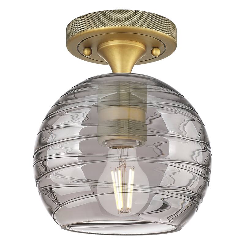 Innovations Lighting Downtown Urban - Crown Point - 1 Light 6" Athens Deco Swirl Flush Mount Light - Brushed Brass/Light Smoke Deco Swirl Shade