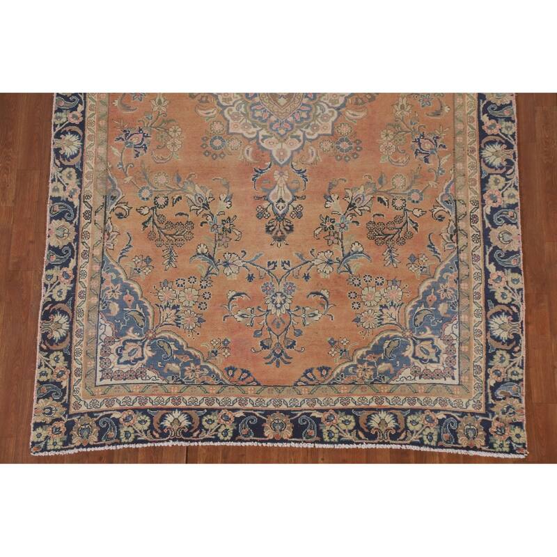 Hand Knotted Oriental 100% Wool Carpet Traditional Floral Oranges & Rust Mashad Area Rug - 9' 1'' X 5' 10''