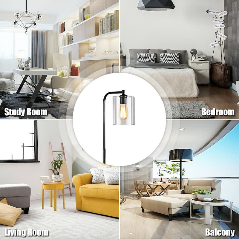 Gymax Industrial Floor Lamp w/ Glass Shade Indoor Modern Tall Pole