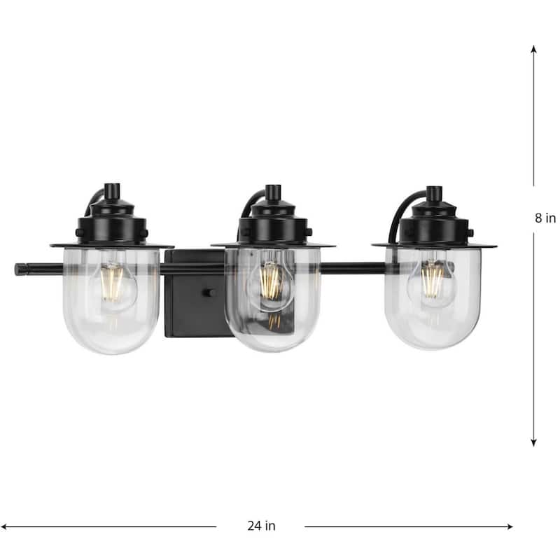 Northlake Collection Three-Light Matte Black Clear Glass Transitional Bath Light - 24 in x 7.5 in x 8 in